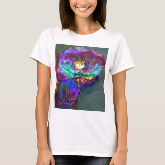 T-shirt Romantique élégant violet turquoise peinture de fl (Devant)