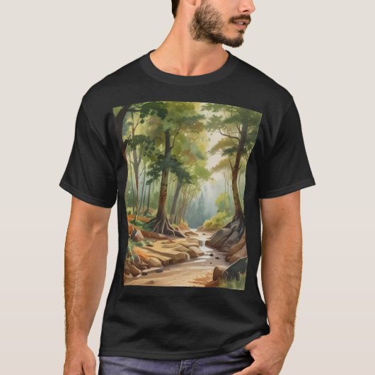 T-shirt Romantisme Paysage aquarelle peinture arbres (Devant)