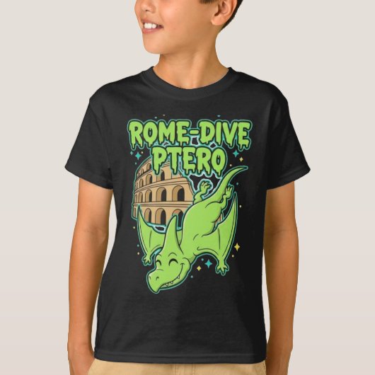 T-shirt Rome-Dive Ptero Cute Dinosaur & Colosseum Travel A (Devant)