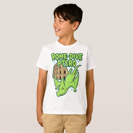 T-shirt Rome-Dive Ptero Cute Dinosaur & Colosseum Travel A (Devant entier)