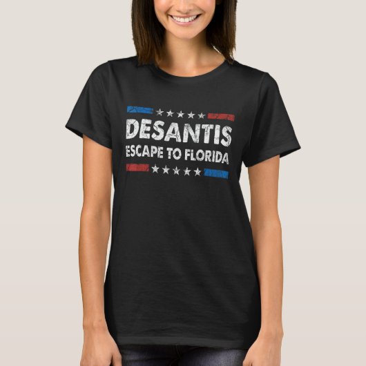 T-shirt Ron Desantis S'Échapper En Floride Us Drapeau Vint (Devant)