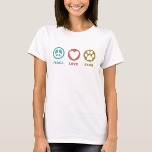 T-shirt rond de pattes d'amour de paix d'icônes