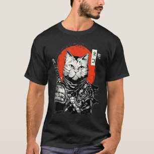 T-shirt Ronin Samurai Chat Avec Katana Et Le Soleil Levant
