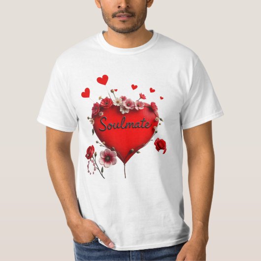 T-shirt, rood hart en bloemen, Soulmate T-shirt (Voorkant)