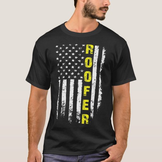 T-shirt Roofer Avec Drapeau Américain Toiture Drôle Drôle (Devant)