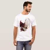 T-shirt Rooster Rouge Avec Plumes De Queue Blanche (Devant entier)