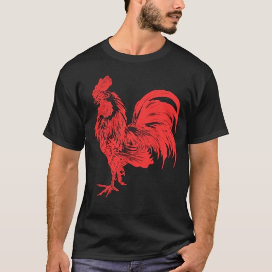 T-shirt Rooster Rouge Cocky Rooster Vintage (Devant)
