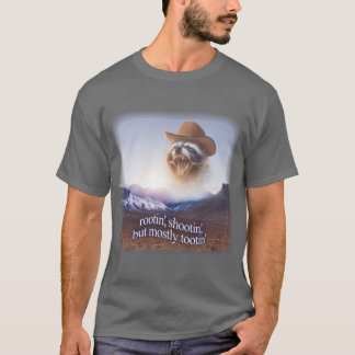 T-shirt rootin shootin but mostly tootin cowboy raccoon wo