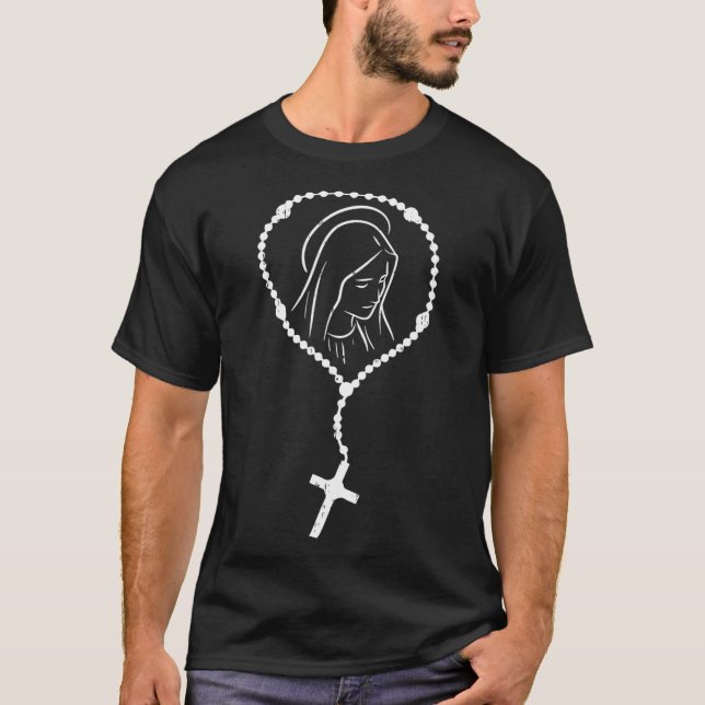 T-shirt Rosaire Vierge Marie Dieu Jésus Foi Religieux Cath (Devant)