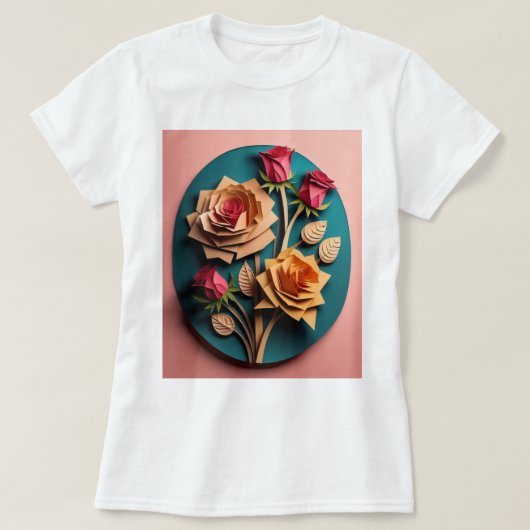 T-shirt rose 3D Paper Art Design (Design devant)