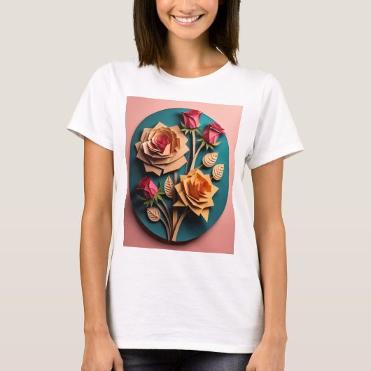 T-shirt rose 3D Paper Art Design (Devant)