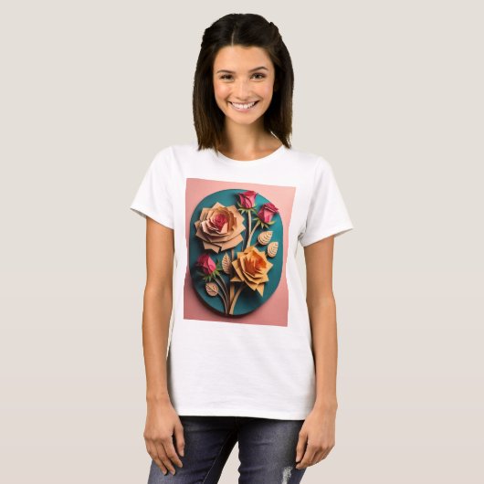 T-shirt rose 3D Paper Art Design (Devant entier)