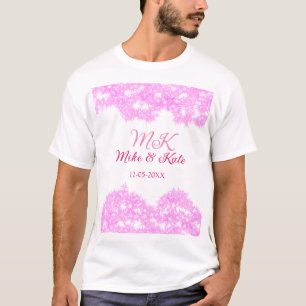T-shirt rose ajouter nom de couple date monogramme parties