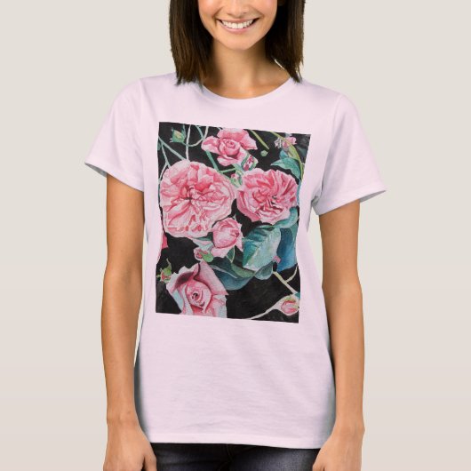 T-shirt Rose Aquarelle Chou Roses victoriens (Devant)