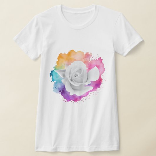 T-shirt Rose blanche avec Arrière - plan arc-en-ciel (Poser)