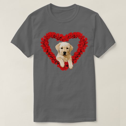 T-shirt Rose Coeur Jaune Lab Chiot Valentines Jour mignonn (Design devant)