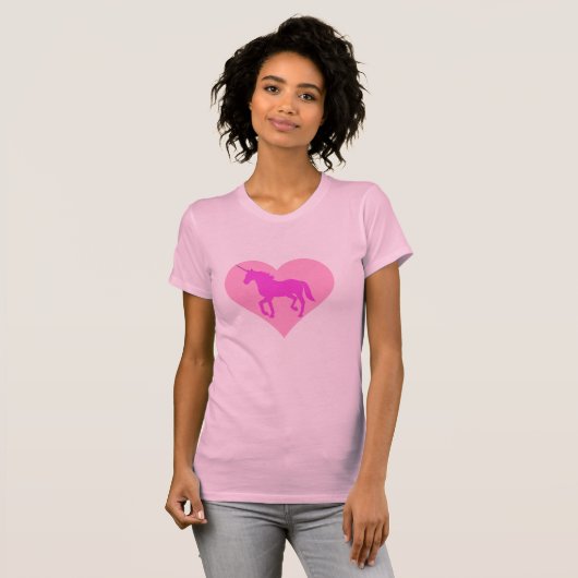 T-shirt rose de coeur de licorne (Devant entier)