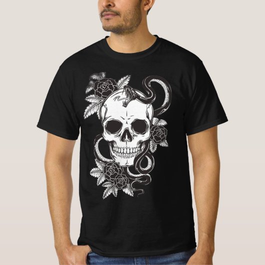 T-shirt Rose de crâne et serpent (Devant)