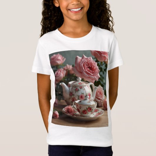T-shirt Rose de thé chou rose (Devant)