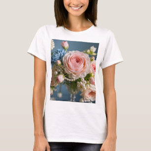 T-shirt Rose délicate avec perle dans le vase