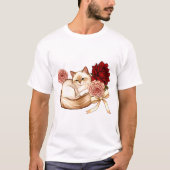T-shirt Rose Dreams: Curled Cat in Floral Bliss (Devant)