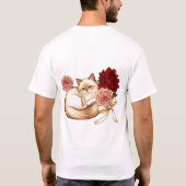 T-shirt Rose Dreams: Curled Cat in Floral Bliss (Dos)
