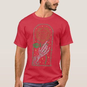T-shirt Rose esthétique Squelette blanc main tenant un R r