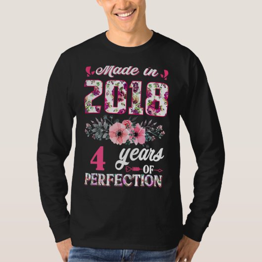T-shirt Rose Fabriqué En 2018 4ème Bébé Anniversaire 4 Ann (Devant)