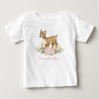 T-shirt rose fleuri pour bébé cerf anniversaire