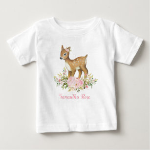 T-shirt rose fleuri pour bébé cerf anniversaire