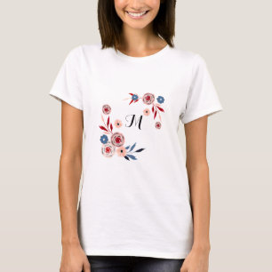 T-shirt Rose, fleurs bleues, motifs floraux, personnalisée