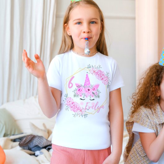 T-shirt rose Floral moderne Unicorne Anniversaire