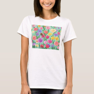 T-shirt Rose florale colorée/printemps