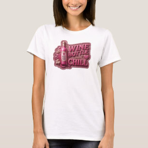 T-shirt Rose ludique BON VIN BONNES VIBRATIONS Texte 3D