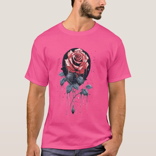 T-shirt rose mystique devant la lune occulte gothique simp (Devant)