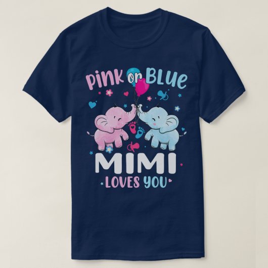 T-shirt Rose ou bleu Mimi vous aime Genre Révéler Éléphant (Design devant)