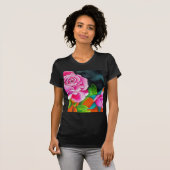 T-shirt Rose rose avec aquarelle orange (Devant entier)