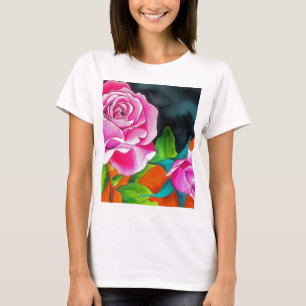 T-shirt Rose rose avec art aquarelle orange