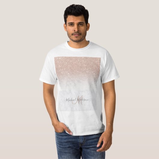 T-shirt Rose rose rose or parties scintillant marbre blanc (Devant entier)