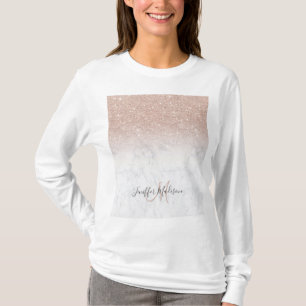 T-shirt Rose rose rose or parties scintillant marbre blanc