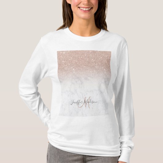 T-shirt Rose rose rose or parties scintillant marbre blanc (Devant)