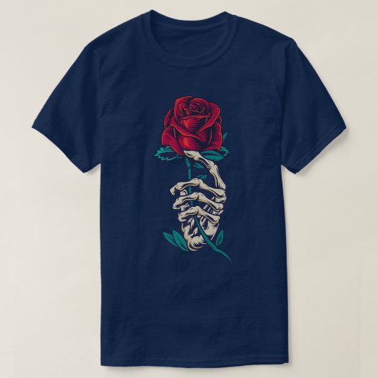T-shirt Rose rouge dans un squelette main un tatouage Rose (Design devant)