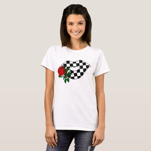 T-shirt Rose rouge de baiser Checkered de lèvres (Devant entier)