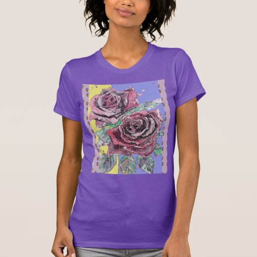 T-shirt Rose rouge Fleurs d'aquarelle peinture florale (Devant)
