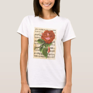 T-shirt Rose rouge vintage et musique