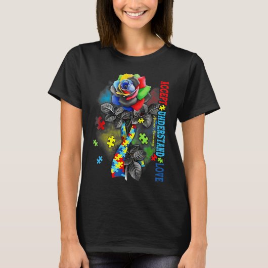 T-shirt Rose Sensibilisation sur l'autisme Accepter Compre (Devant)