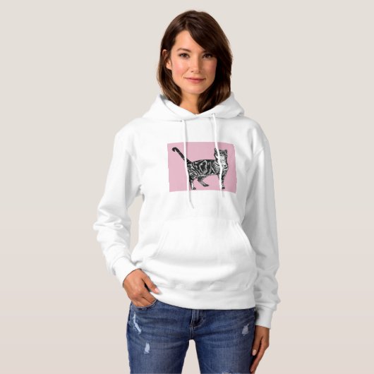 T-shirt rose Tabby Chats Chats Long Manches Haut (Devant entier)