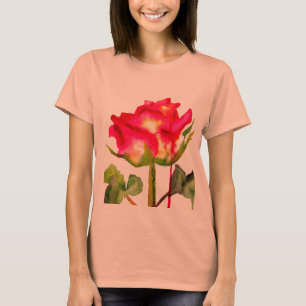 T-shirt Rose thé hybride aquarelle art floral moderne