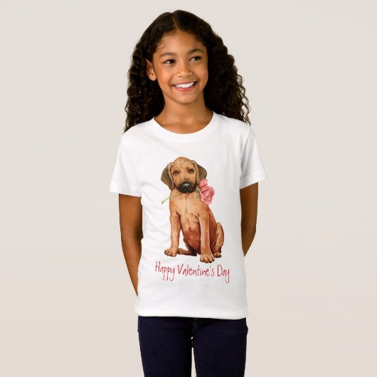 T-Shirt Rose Valentin Rhodesian Ridgeback (Devant entier)