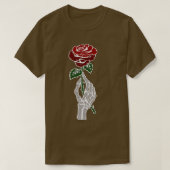 T-shirt Rose White Skeleton Hand Holding a Live Rose Aesth (Design devant)